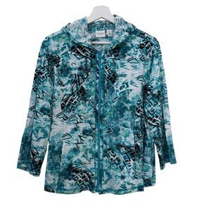 Weekends by Chico’s Turquoise & Black Zipper Hooded Jacket size XL (3)